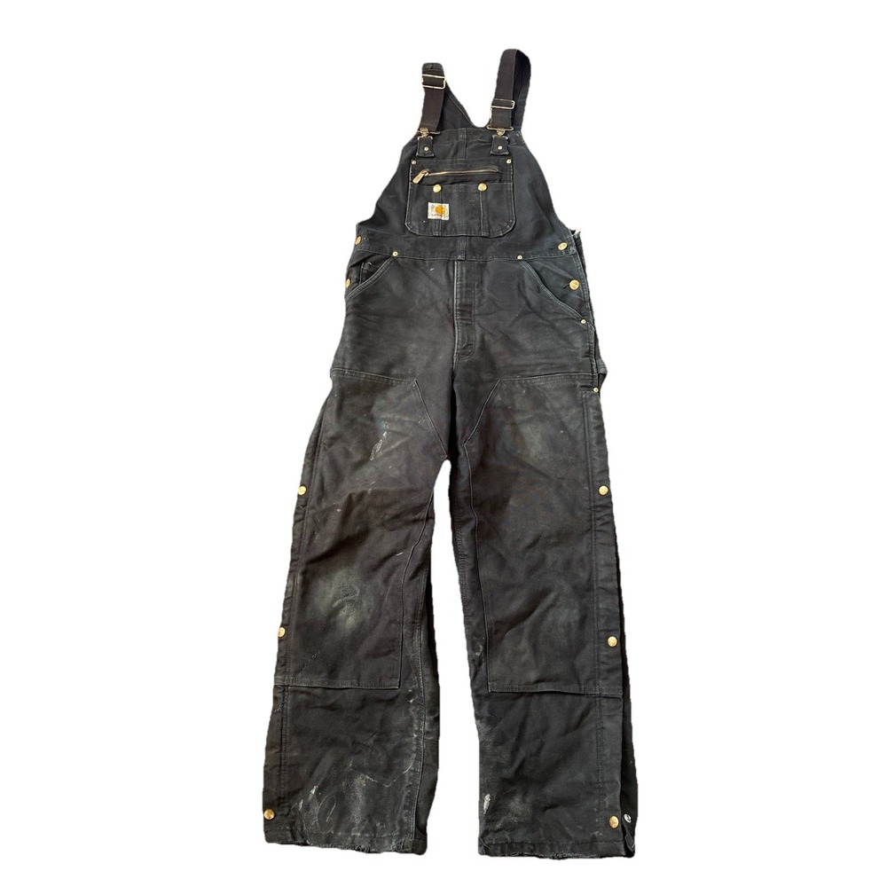 Carhartt Dungarees Adult 34x30 Black Overalls Quilted Duck Bib Double Knee Mens